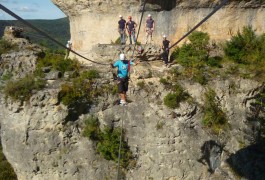 Pont De Singe Dans La Via-ferrata Du Liaucous, Près Des Gorges Du Tarn, Dans L'Aveyron